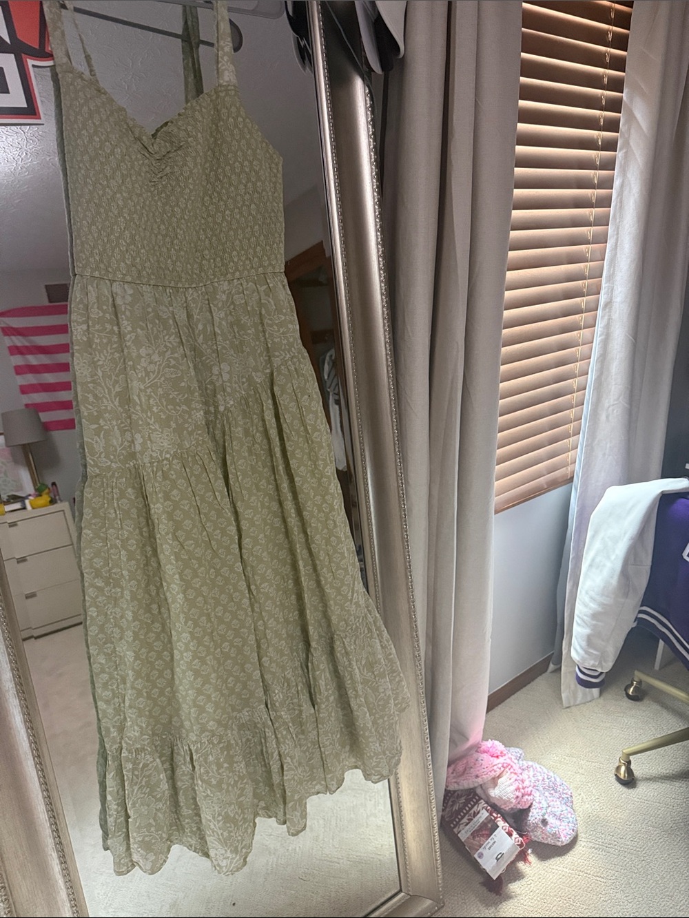 American Eagle Outfitters Sage Green Tiered Maxi Dress